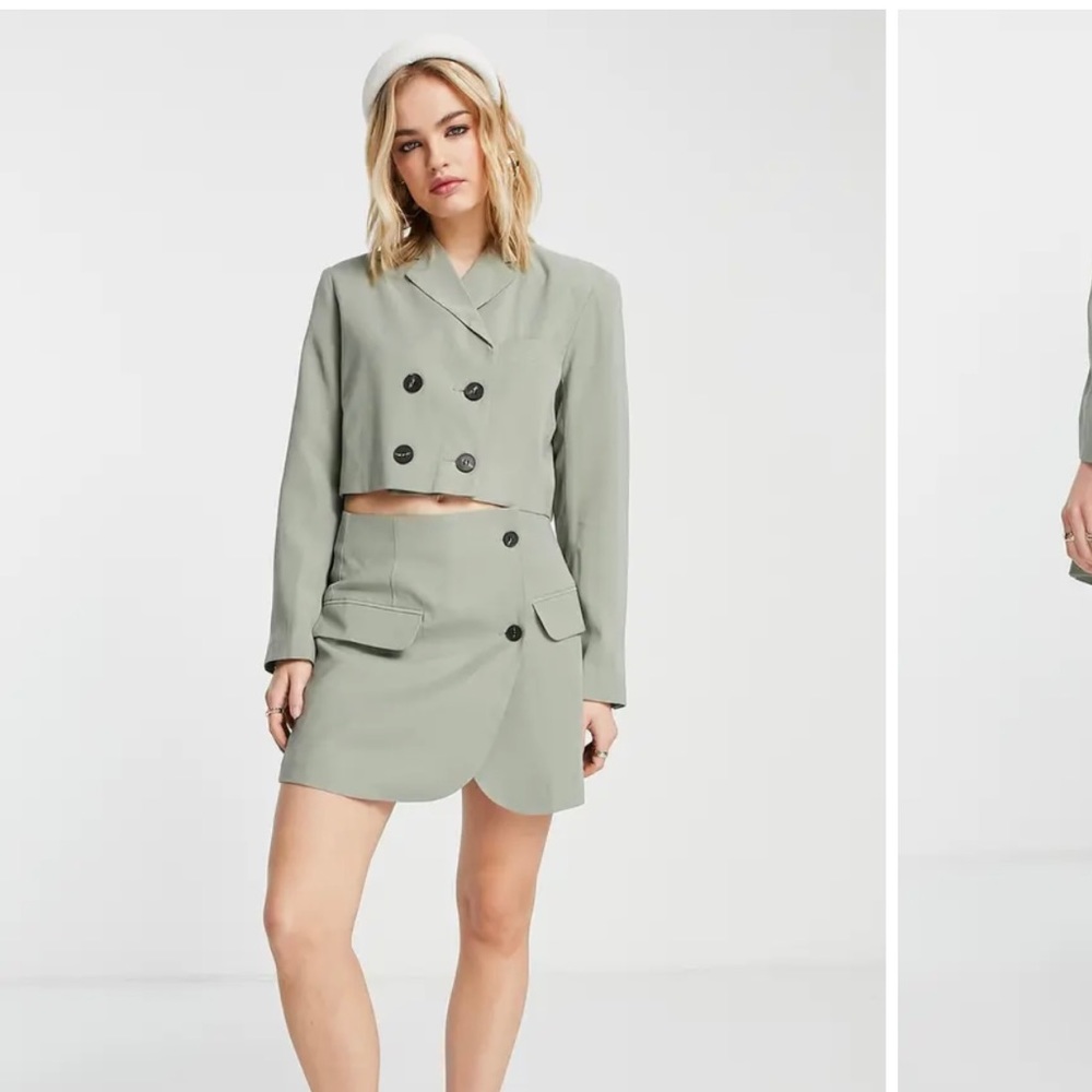 Sage button wrap miniskirt